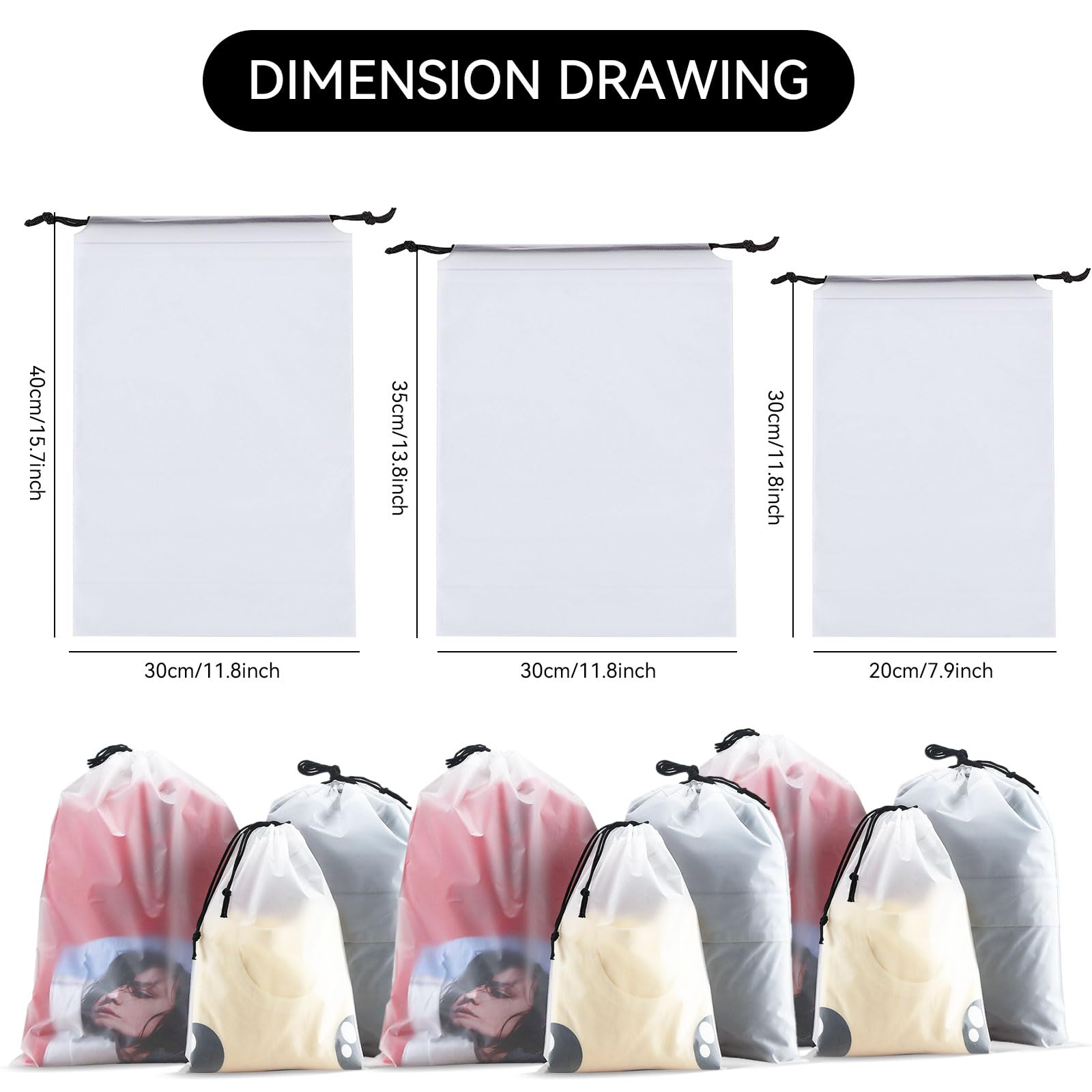 30 Borse Scarpe Viaggio Impermeabili - 3 Misure Con Coulisse, Trasparenti, Risparmio Spazio - Foto 2