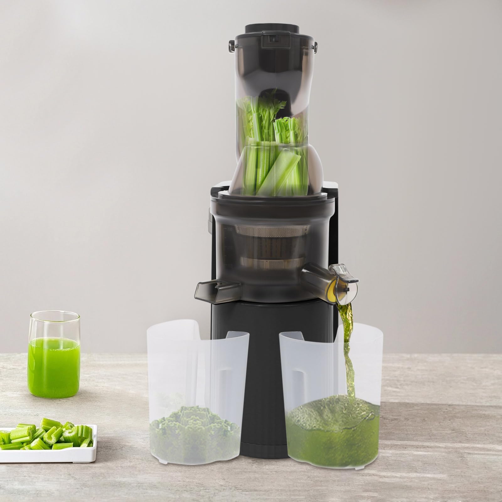 Centrifugeuse à froid en spirale - 800 W - Presse-fruits et légumes - Extracteur de jus lent pour grenades, pommes, oranges, pastèques, raisins (noir)