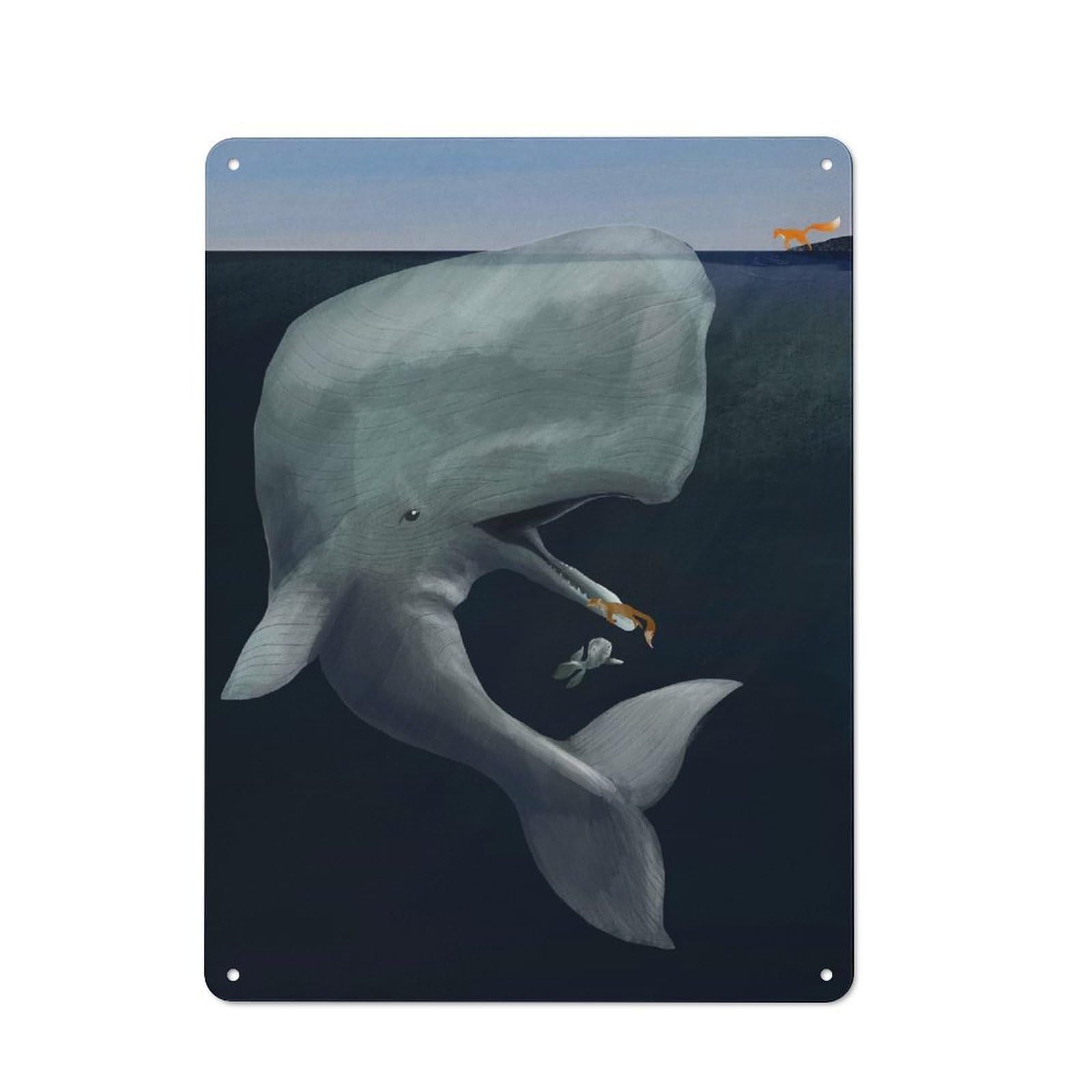 Whale Rescue Fox V1 Decorative Metal Sign 40x30cm, Understated Studio Wall Plaque for Hobby Room, Office, Lounge Or Living Room