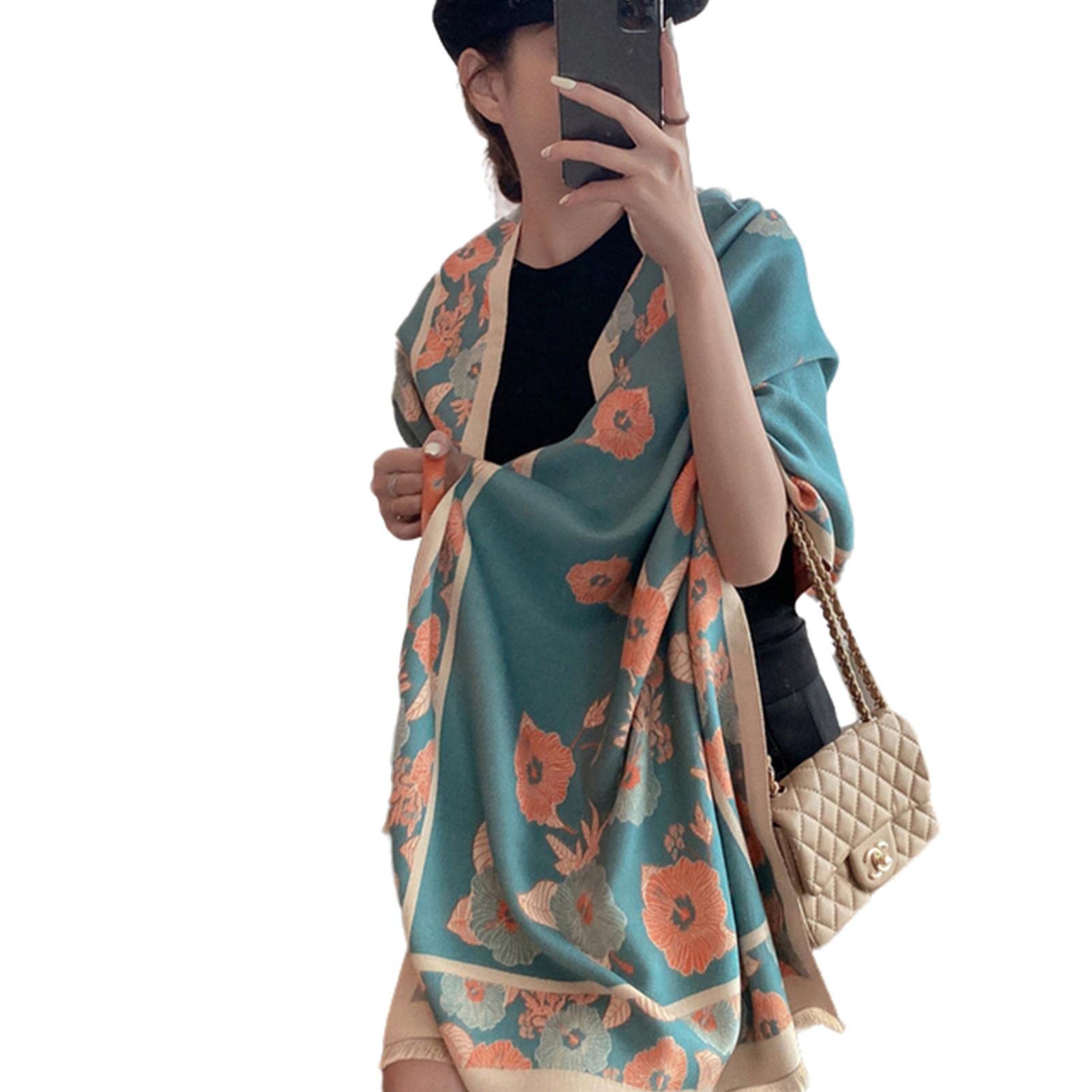 URYYRIT Foulard Écharpe Cachemire Chaude Dames Imprimer Un Châle De Couverture Hivernale Épaisse Et Envelopper Pashmina 180 * 65 Cm Femmes-Wyt58-2