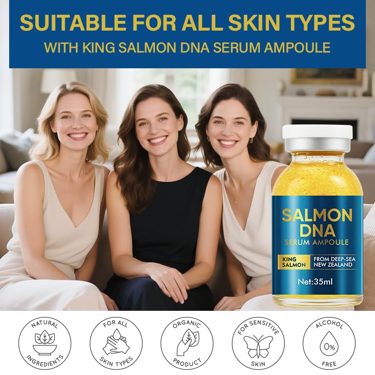 Salmon DNA Ampoule, 35ml Hydrating Microneedling Serum, Moisturizing & Plumping Facial Treatment, Helps Improve Wrinkles and Skin Barrier for Face and Body