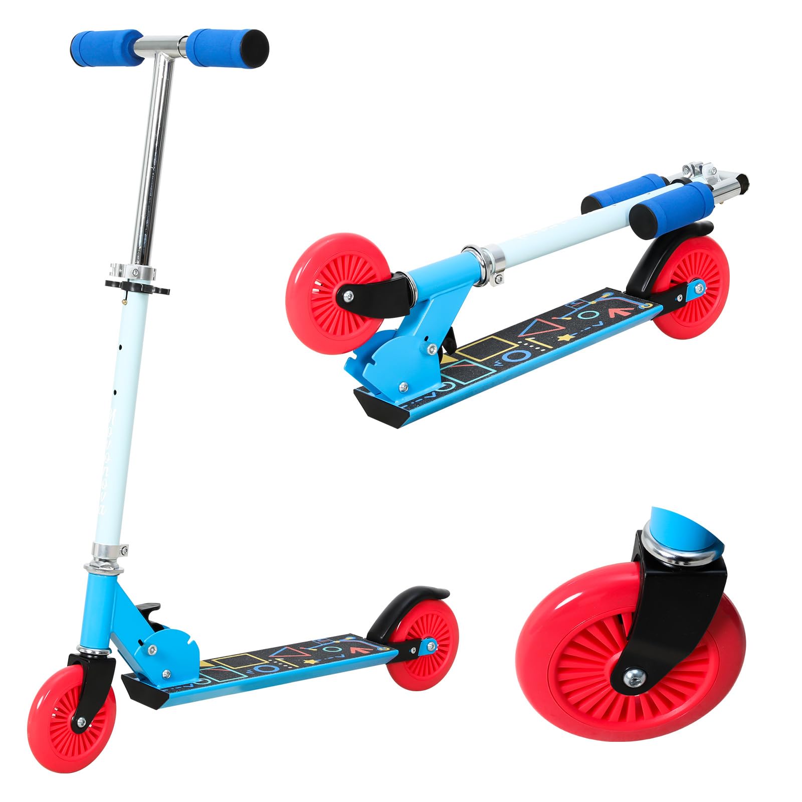 Trottinette Enfant 4-6 Ans Pliable, Trottinette Adolescent avec Guidon Réglable en Hauteur 3 Niveaux, Trotinettes Grande Roues et Poignée Antidérapant, Trotinette Ado/Enfant 95-130CM, 50KG
