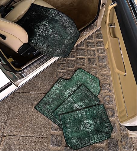 Image of Premium Oriental Rug Look Car Floor Mat for Amaze Custom Fitted, Luxury Car Foot Mats Compatible with Honda Amaze, Set of 5 Pcs, 100% Waterproof and Washable, Classic Green