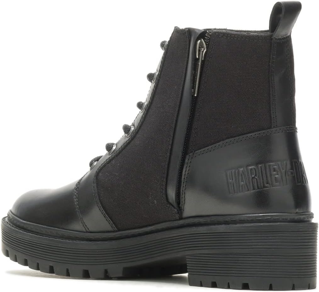 HARLEY-DAVIDSON FOOTWEAR Women's Valene Canvas 5" Motorcycle Boot, Black, 7