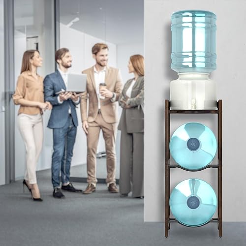 Miniatura 6 de Soporte dispensador de agua de madera natural de 5 galones, 31 pulgadas de alto, soporte para jarra de 3 niveles con estante superior
