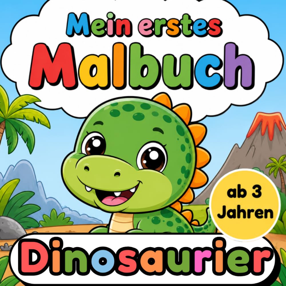 Dinosaurier Malbuch ab 3 Jahren: Große einfache Dino-Motive mit dicken Linien für kleine Kinderhände (Mein erstes Malbuch)