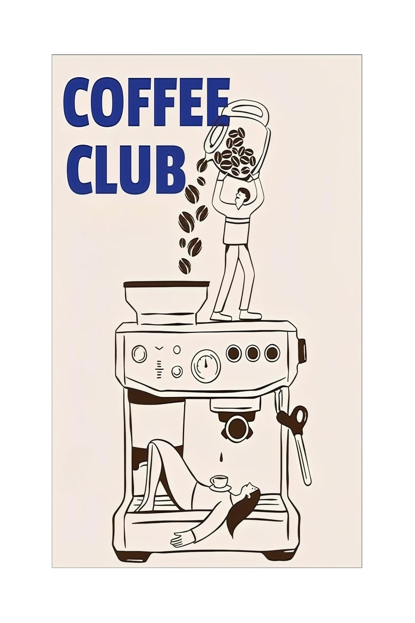 Funny Coffee Poster Abstract Espresso Machine Art Humorous Kitchen Wall Decor for Home Cafe Barista Gift for Coffee Lovers(Framed,12x18inch(30x45cm))