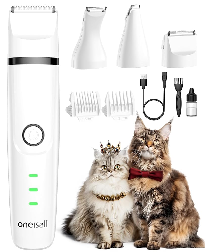 oneisall Rasoio 3 in 1 per cani a forma di gatto, rasoio professionale per gatti e cani, per zampe, glutei, annodato, dingleberry (Bianco)