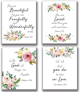 Inspirational Scripture Wall Art Prints, Christian Wall Decor, Unique Gift for Women, Blessed Wall Decor, God Wall Decor, Religious Scripture Wall Decor, Bible Verse Wall Art, Unframe (8"X10"X4pcs)