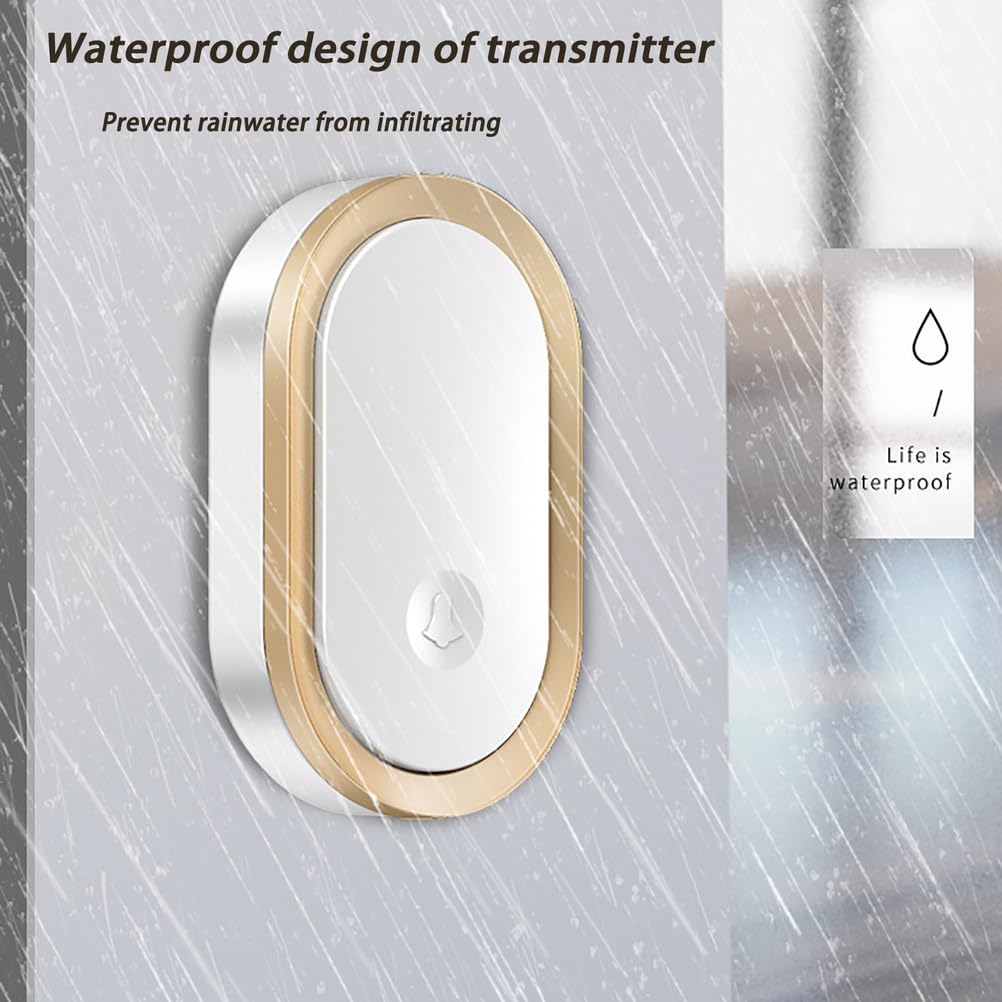 Ip55 Impermeable Timbre Inalambrico Timbre Inalámbrico Exterior Impermeable con 3 Lanzador, 300m Trasferimento Remoto, 4 Niveles de Volumen (0-115DB) y 36 Melodías para Hogar,Black Gold