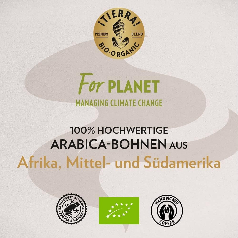 Lavazza, Tierra For Planet, 100 % Bio-Arabica Kaffeebohnen, Ideal für Espressomaschinen, Milder Geschmack, Intensität 6/10, Fruchtige & Blumige Aromen, Leichte Röstung, 1 kg Packung
