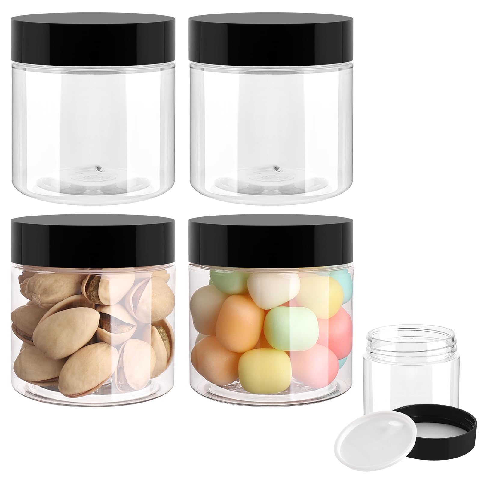 Accmor Plastic Container Jars with Lids 2 OZ Empty Round Cosmetic Containers Jars 4 Pcs Leak Proof Travel