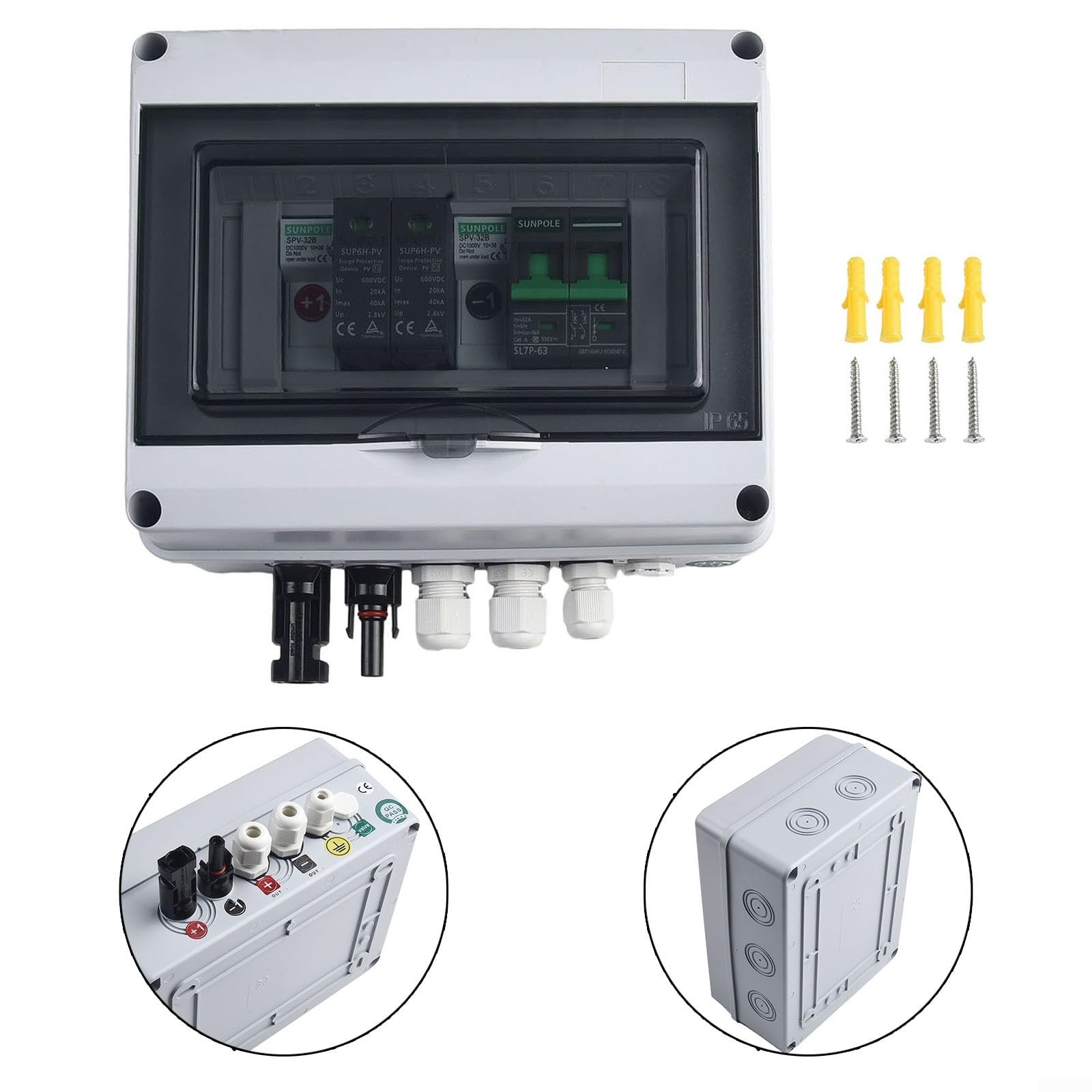 Oniissy IP65 impermeabile PV Combiner Box, 550V, 1 In 1 Out, Rilevamento in tempo reale, Lunga vita lavorativa,550V 1 In1 out 1 String Solare PV Combiner Box Protezione Impermeabile IP65
