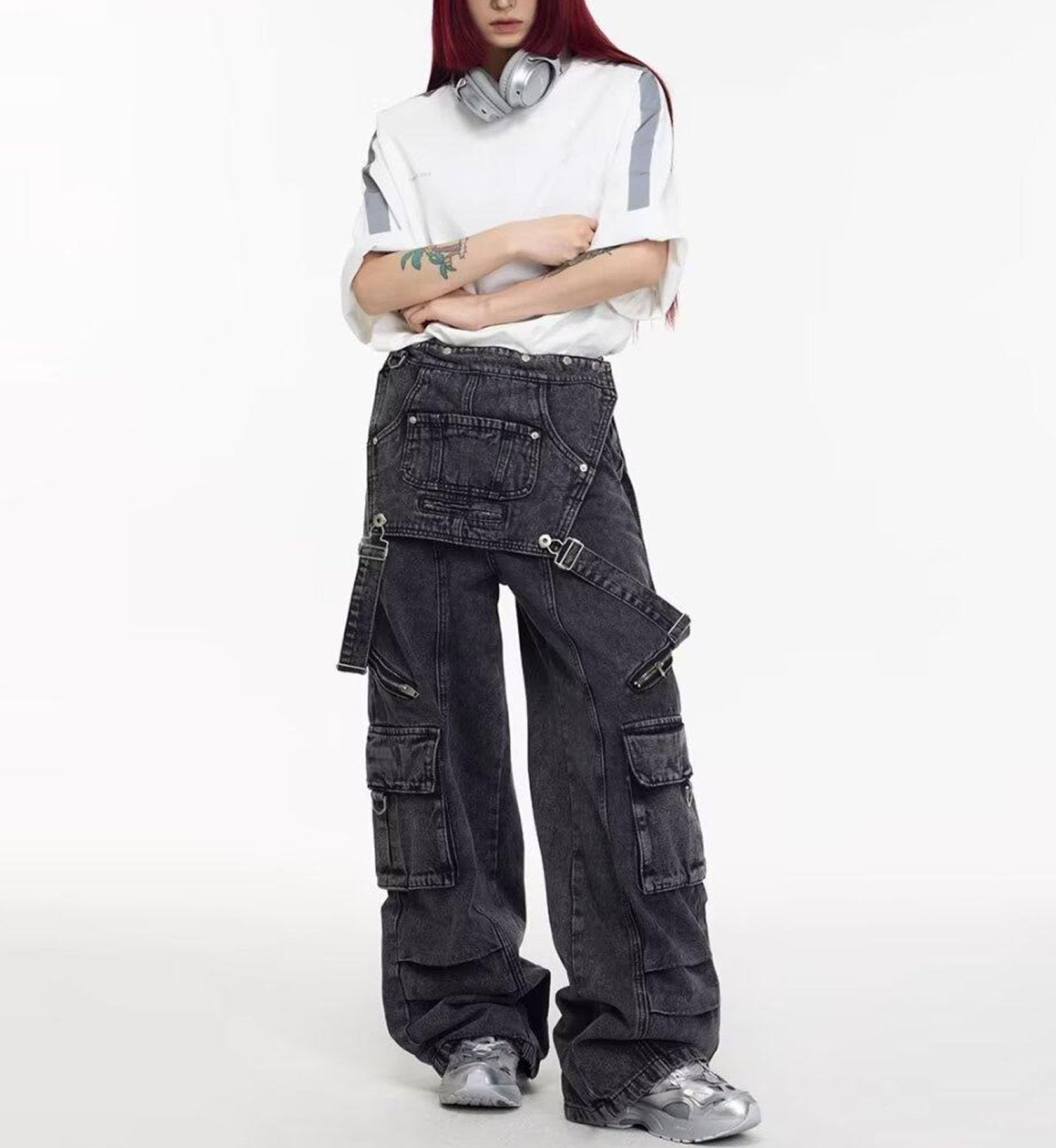 MęSkie LuźNe DżInsowe Ogrodniczki Z Przetarciami W Stylu Casual Z Prostymi Nogawkami Hip-Hopowym Vintage Unisex Odzież Robocza DżInsy