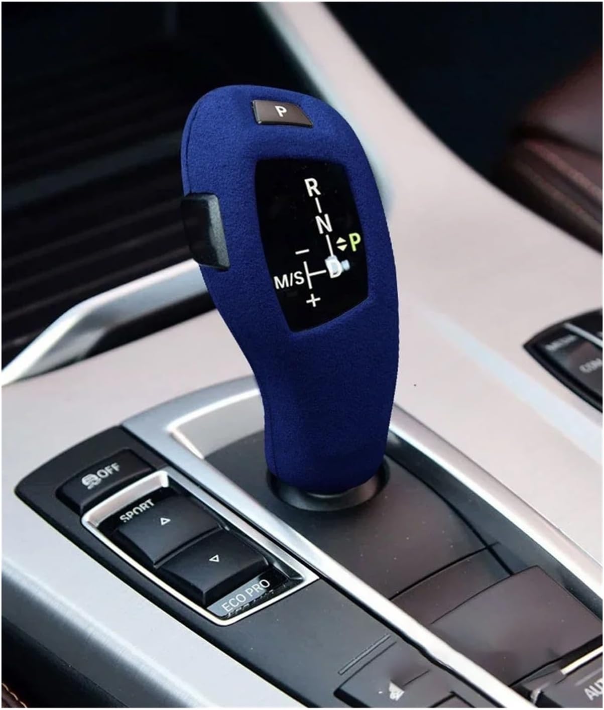 Car Gear Shift Knob Cover Protector Compatible with BMW 1/2/3/4/5/6 Series/X3/X4/X5/X6 Suede Modified Gear Top Sticker(Dark Blue)