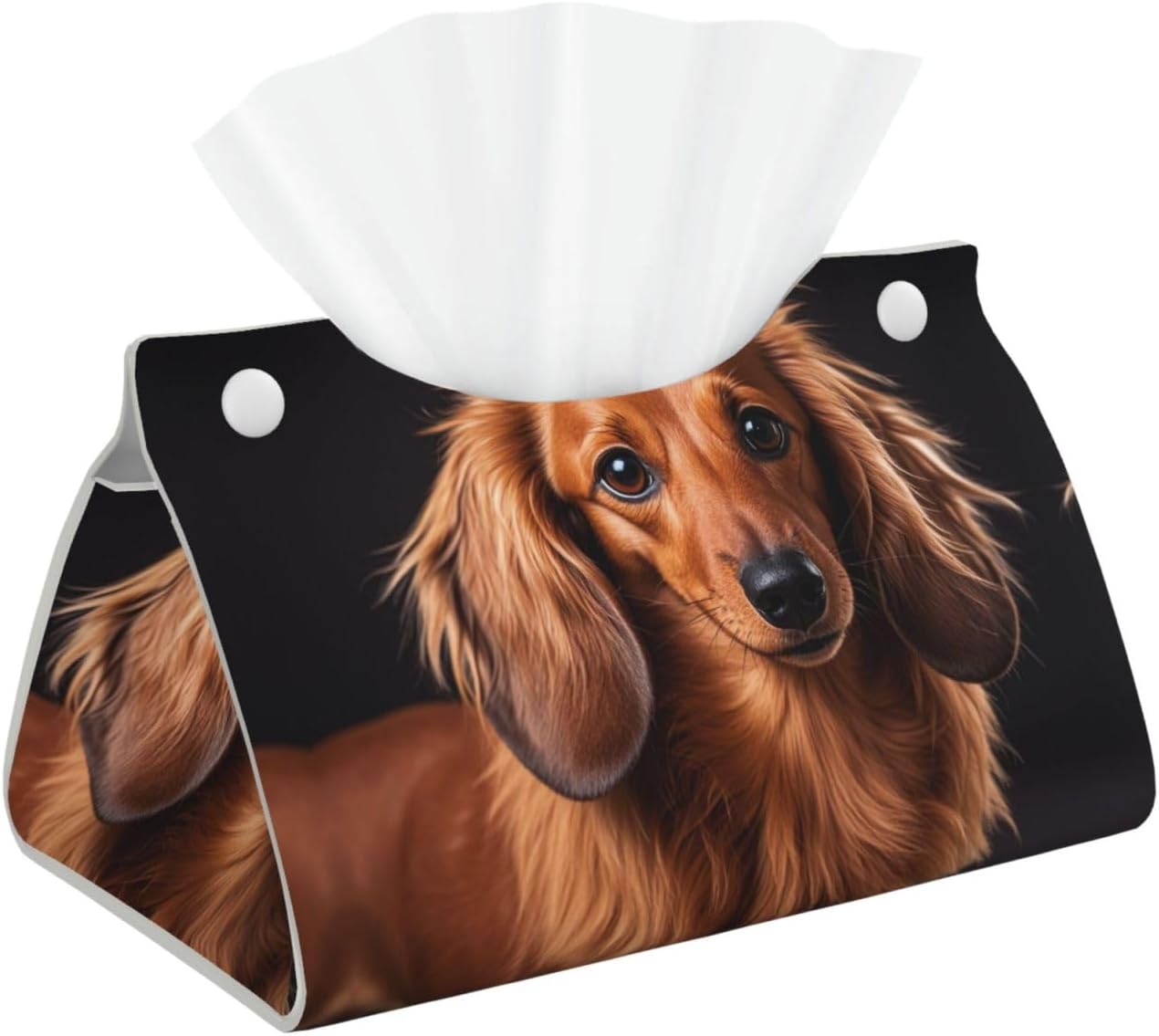 Decorative Tissue Box Cover Long Haired Dachshund Tissue Box Holder Aesthetic Leather Storage Organizer Box for Bathroom Vanity Tabletop Night Stands Office Funny Home Decorative Tissue Case