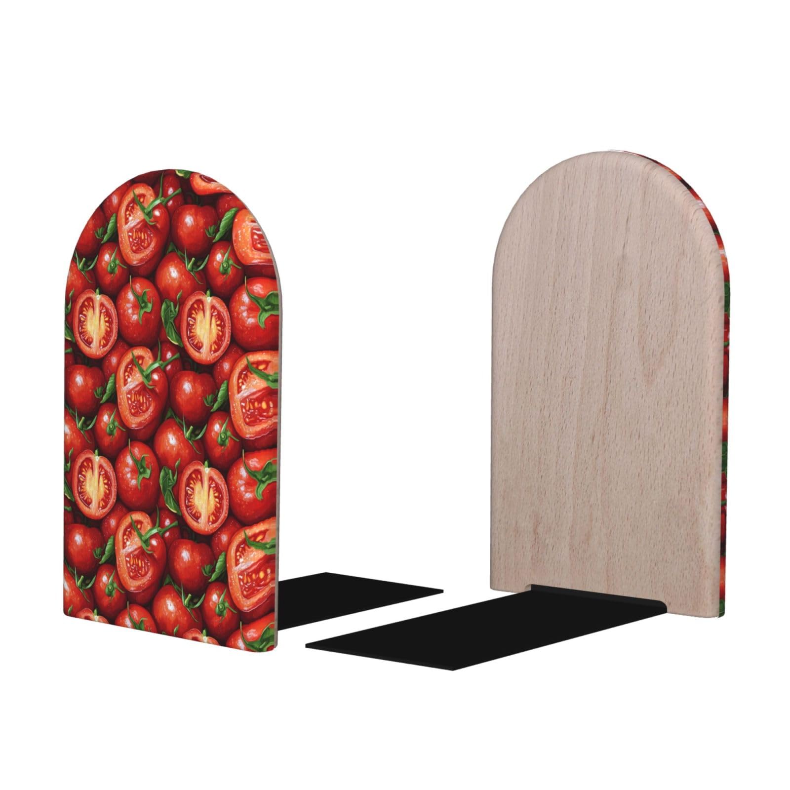 Realistic Tomatoes Print BookEnds 1 Pair, Decorative Bookends for Heavy Books, Wood Book Ends for Shelves, Book Organizer for Home Desk Office Supplies