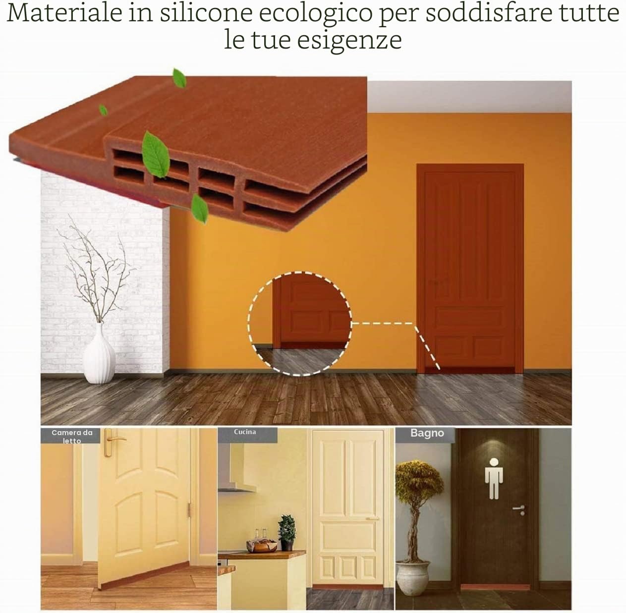 HEQUN Guarnizione Autoadesiva per Porta Esterna, Evita Aria Fredda/Rumore/Polvere/Woodlice (500 x 5cm, Marrone)