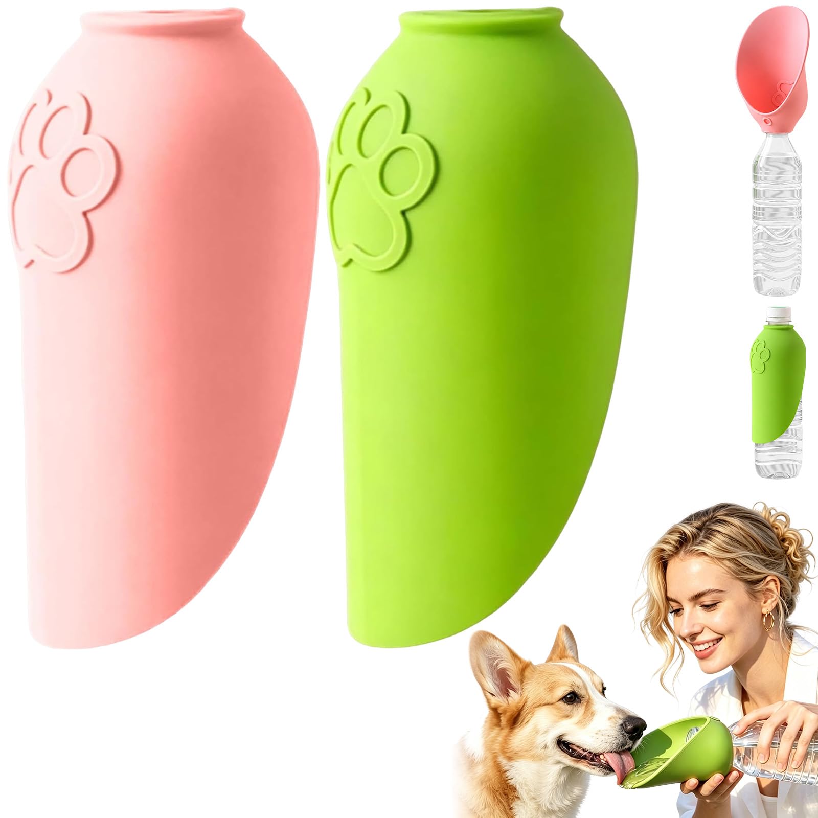 Silikon Trinkaufsatz Hunde Trinkflasche Hunde für Unterwegs Silikon Trinknapfaufsatz für herkömmliche Wasserflaschen Tragbare Hundetrinkflasche für unterwegs, Reisen und Spaziergänge (2pcs)