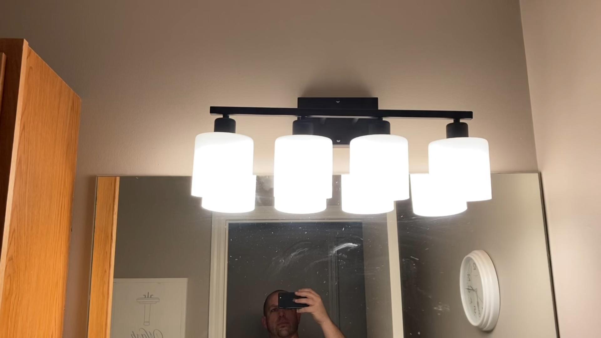 Image of 24 Inches Black Vanity Lights for Bathroom E26 Base White Lampshape