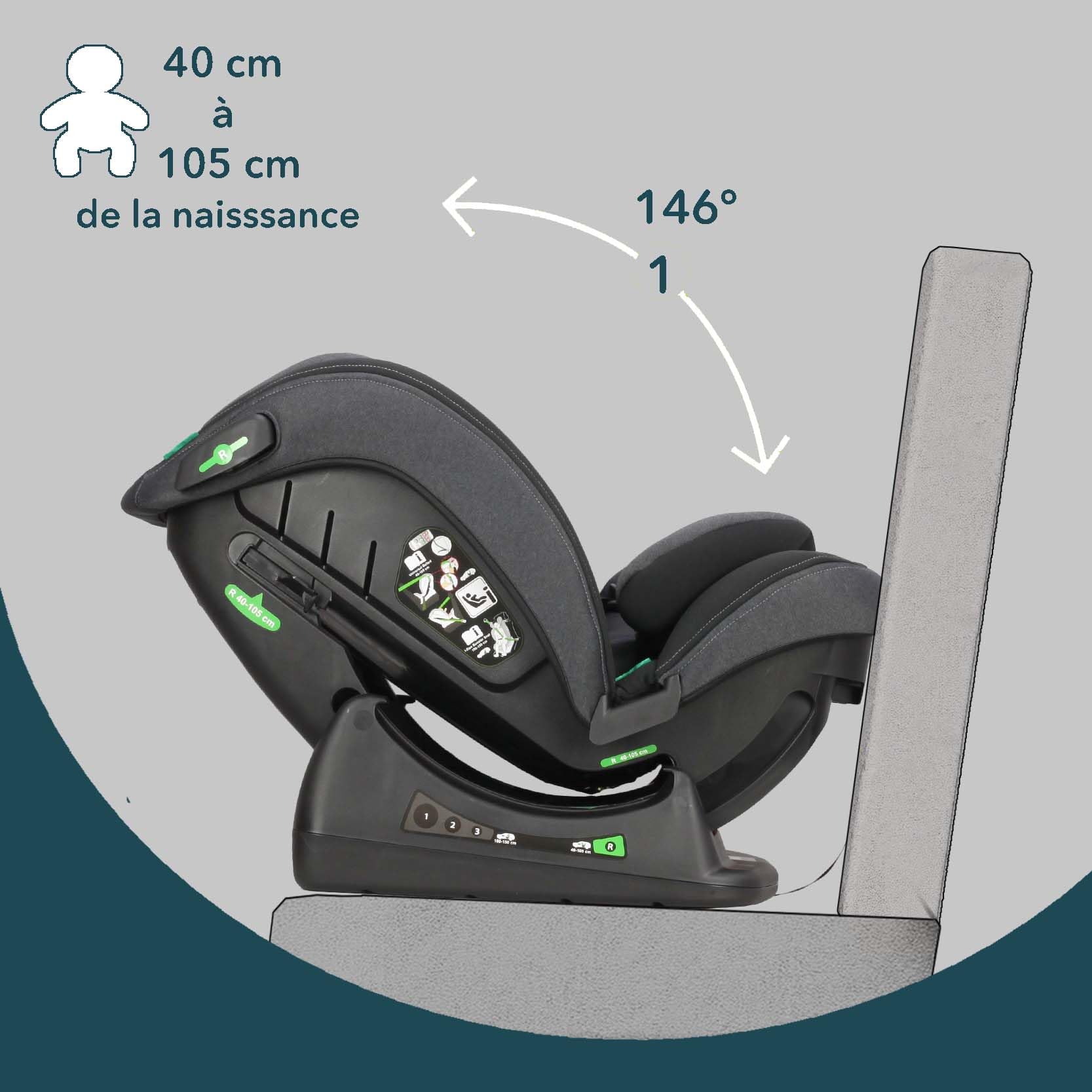 Bambisol - Siège Auto Evolutif - i-Size 40-150 de la naissance à 150 cm (36 kg) - Convient à toutes Voitures - ECE129/03 - Textile Déhoussable Lavable - Appui-tête Ajustable - Harnais 5 points