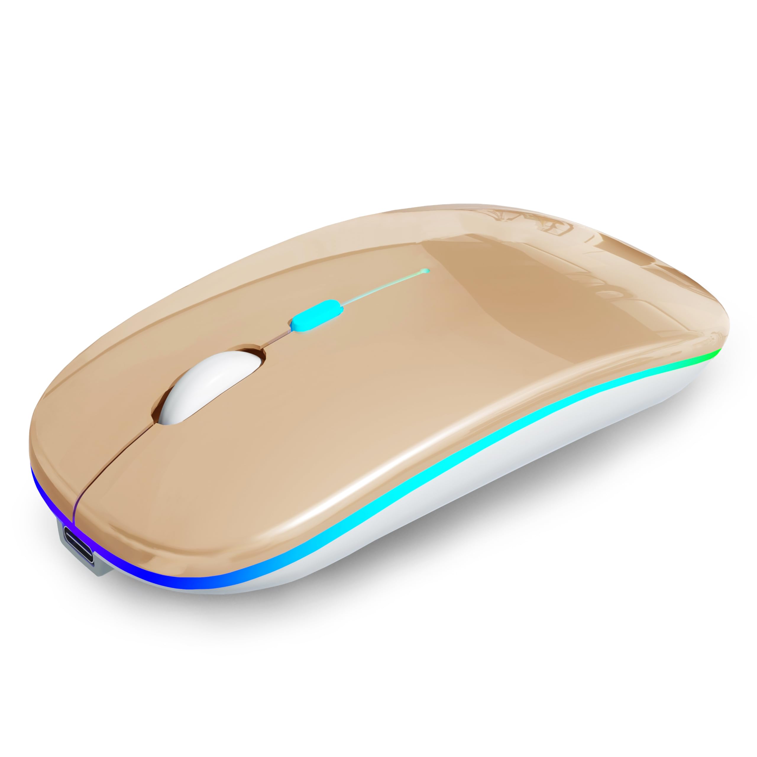 Wireless Bluetooth Mouse - Rechargeable Laptop Mice - with LED Lights,Dual Mode(Bluetooth 5.2 & Portable USB 2.4G) Connection,Silent - Computer Mouse for Laptop,iPad,Tablet,MacBook,& PC(Gold)
