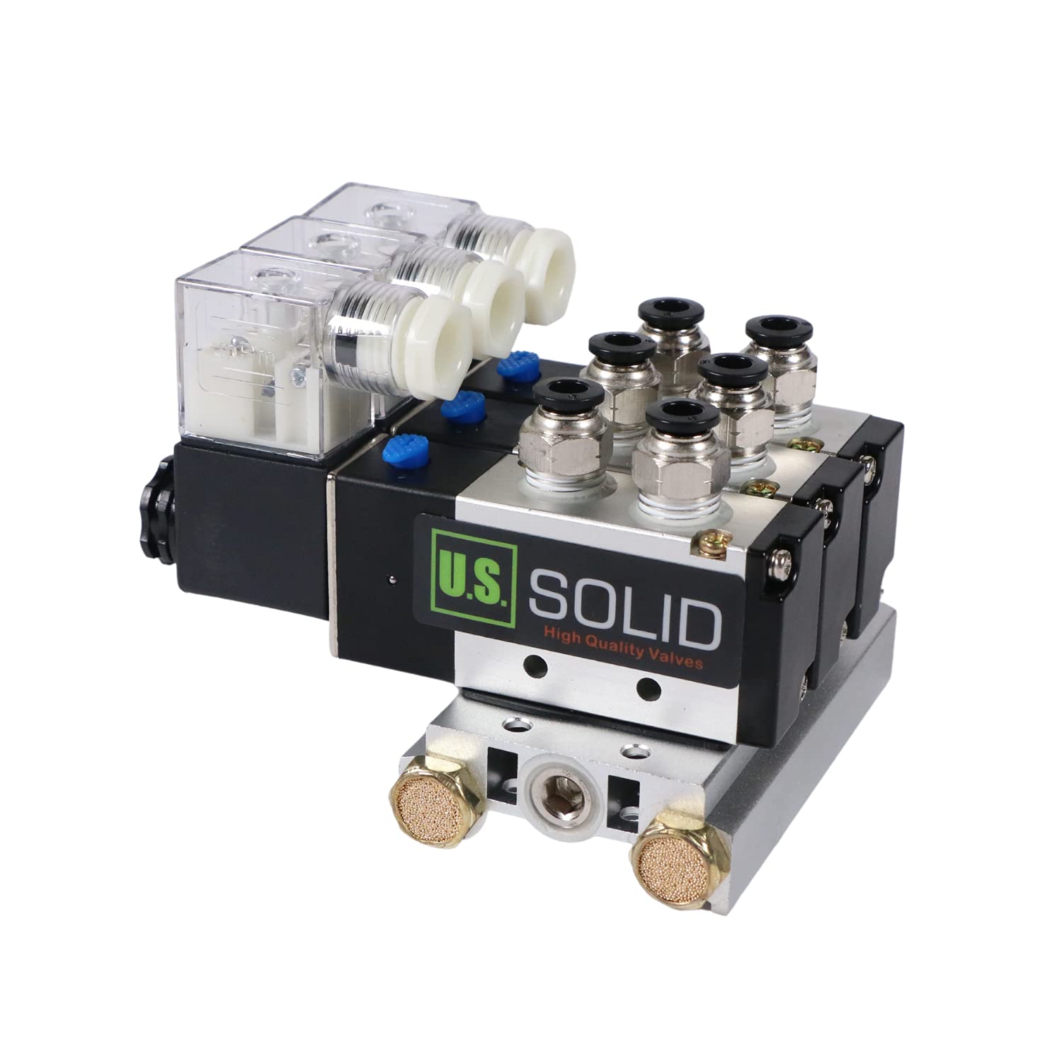 U.S. Solid 4V210-08 3 válvulas solenoides neumáticas 2 posiciones 5 Way Manifold Base, DC 12V