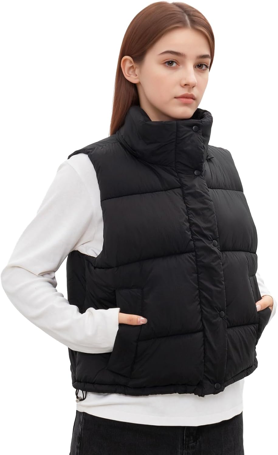 Women's Removable Hooded Puffer Vest Lightweight Quilted Stand Collar Sleeveless Jackets Warm Winter Outerwear Coat - Image 4