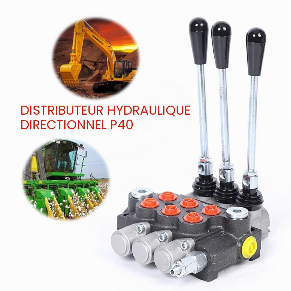 Vanne directionnelle hydraulique multi-voies 40 L/min 3 compartiments 13 GPM 3600PSI Vanne de commande hydraulique, actionnement manuel