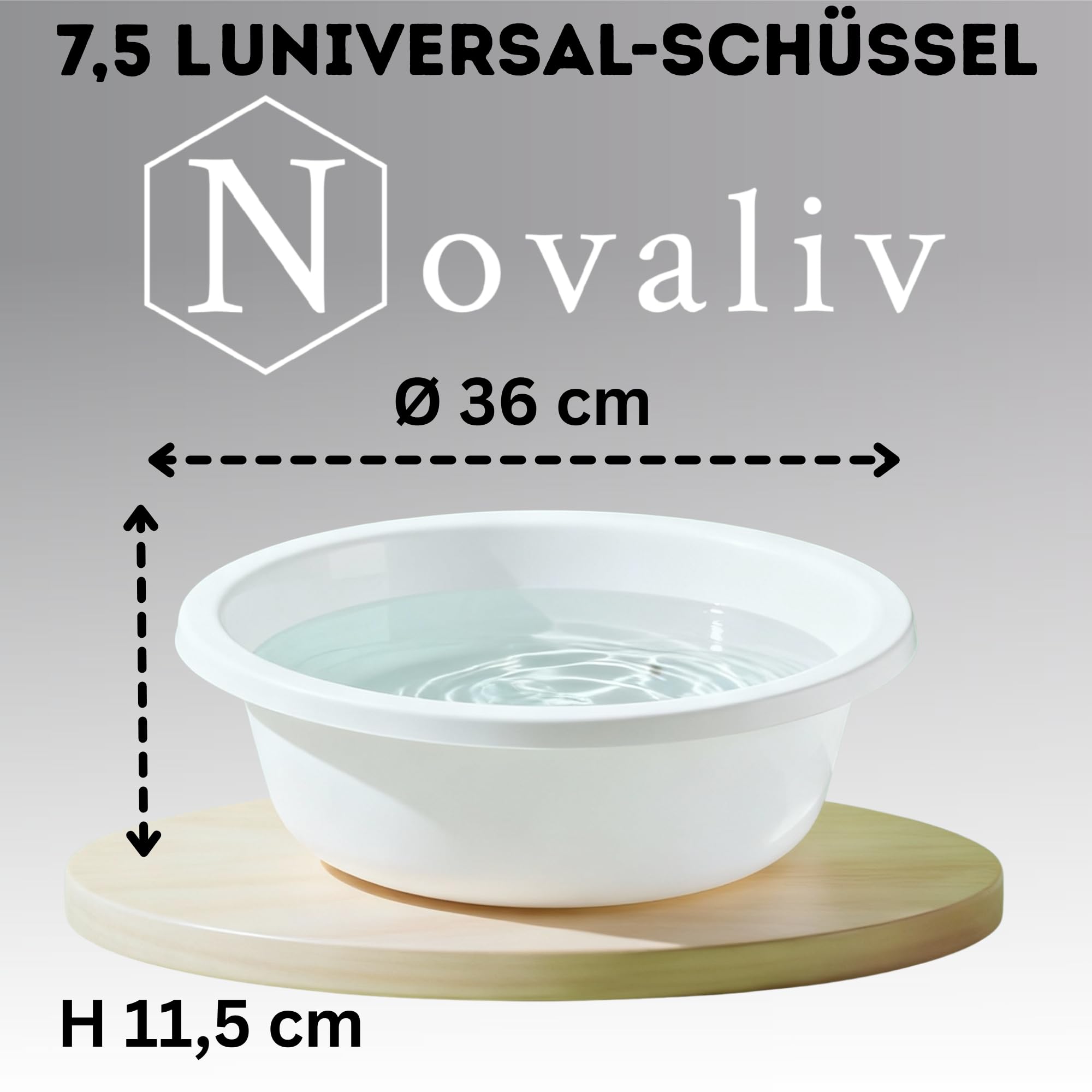 Novaliv Lot de 10 bols à vaisselle ronds 7,5 l, diamètre 36 cm, blanc, sans BPA et passent au lave-vaisselle ? Idéal pour la cuisine et le camping, bol rond, grand bol en plastique, bol à pâte