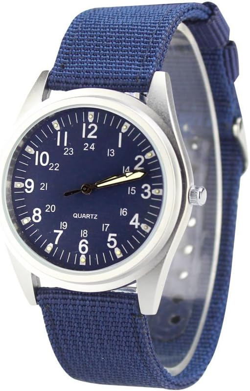 Orkina Mens Silver Case Aqua Blue Dial Quartz Nylon Fabric Strap Fashion Wrist Watch
