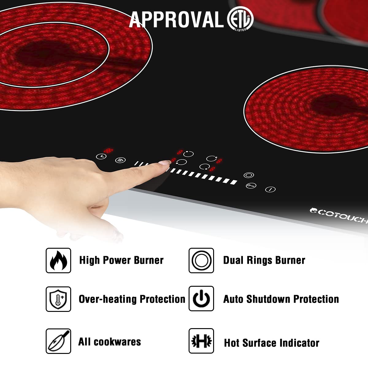 Electric Cooktop 24 inch,ECOTOUCH Builtin Electric