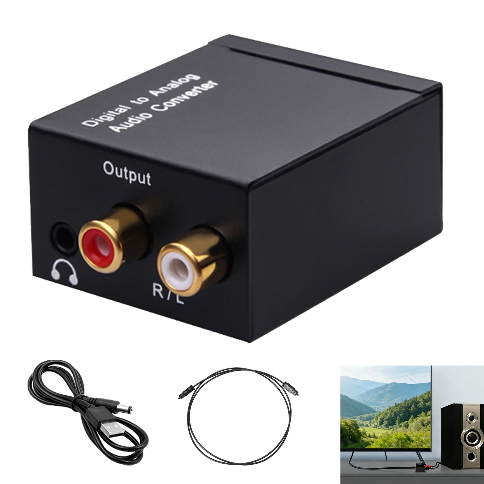 Convertisseur Audio Numérique Analogique 192kHz SPDIF Optique Coaxial Toslink vers RCA Stéréo L/R Adaptateur Jack 3,5mm