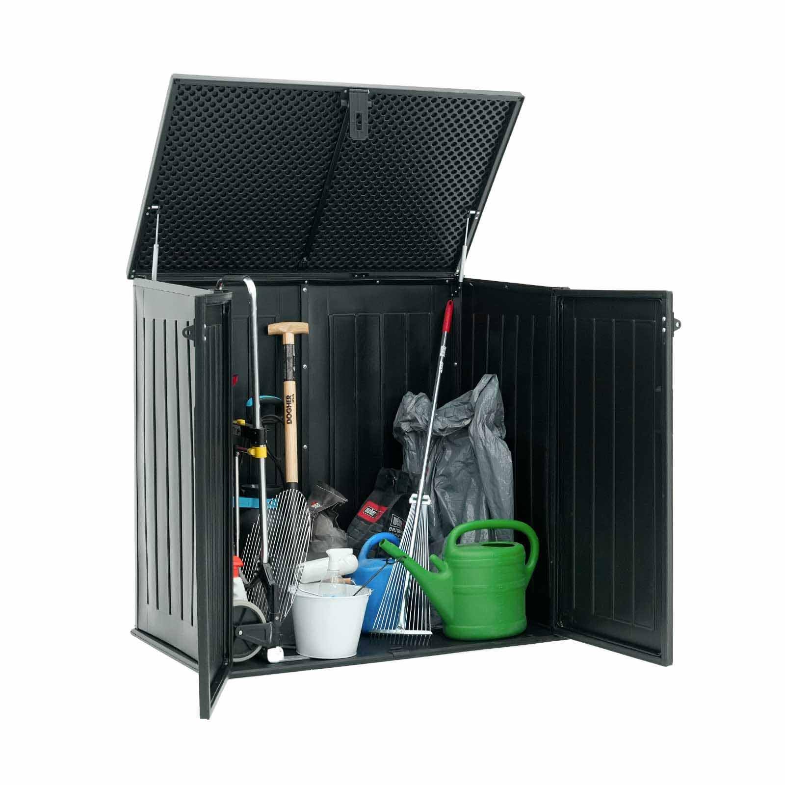 Gardiun Arcón Exterior para Jardín Soften 775 litros 116x71x109/112,5 cm Baúl de Resina con Amortiguador, Suelo y Puertas