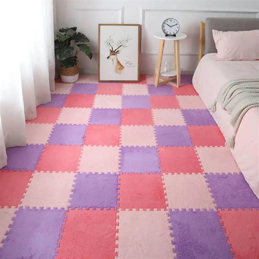 Płytki podłogowe z pianki, Opakowanie 40 mat do zabawy z pianki EVA, układanki, wielokolorowe, 30x30 cm(White and Purple)