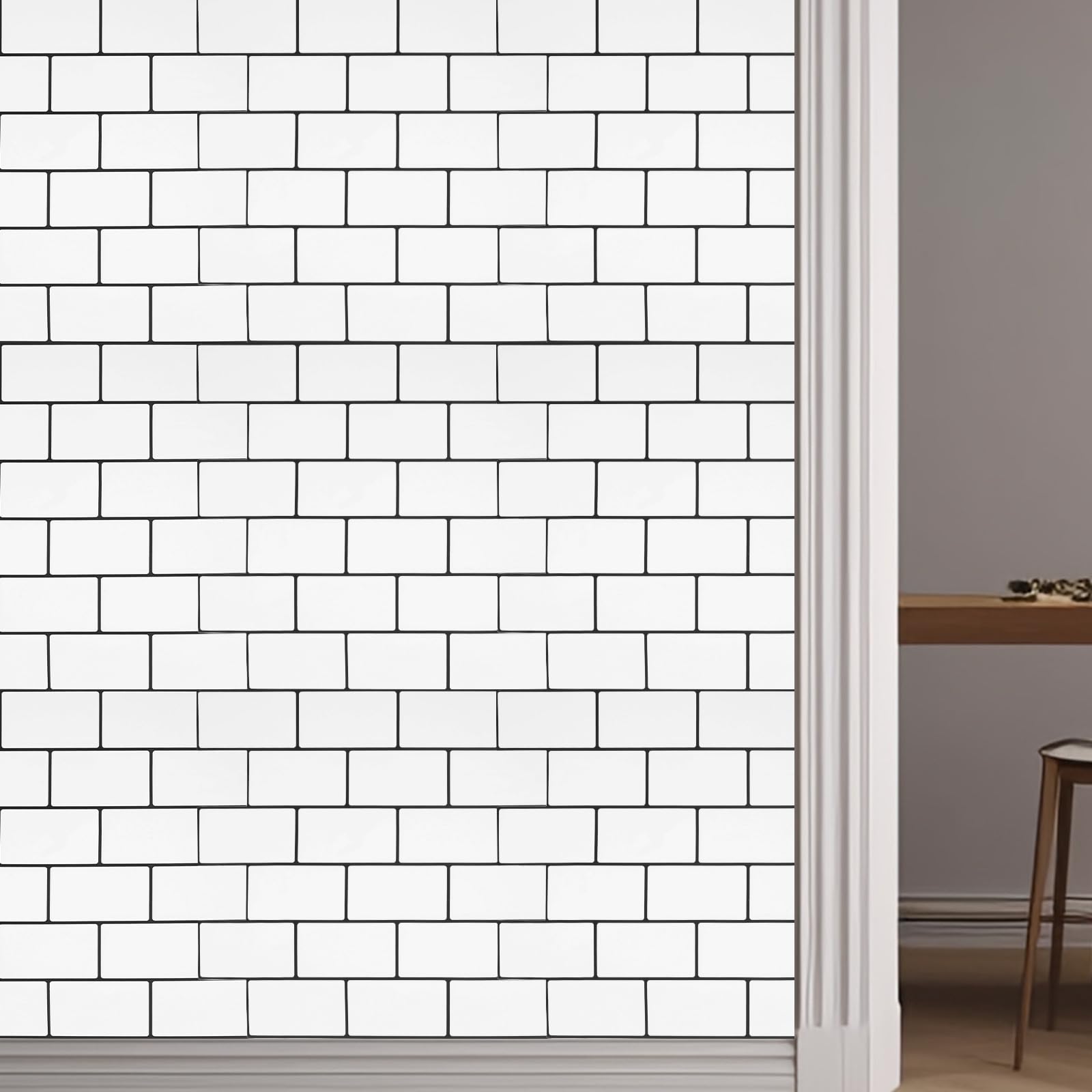 10 Hojas Láminas Autoadhesivas para Azulejos de Cocina y Baño, Color Blanco, Impermeables Prueba de Aceite, Apariencia de Azulejo para Decoración de Pared