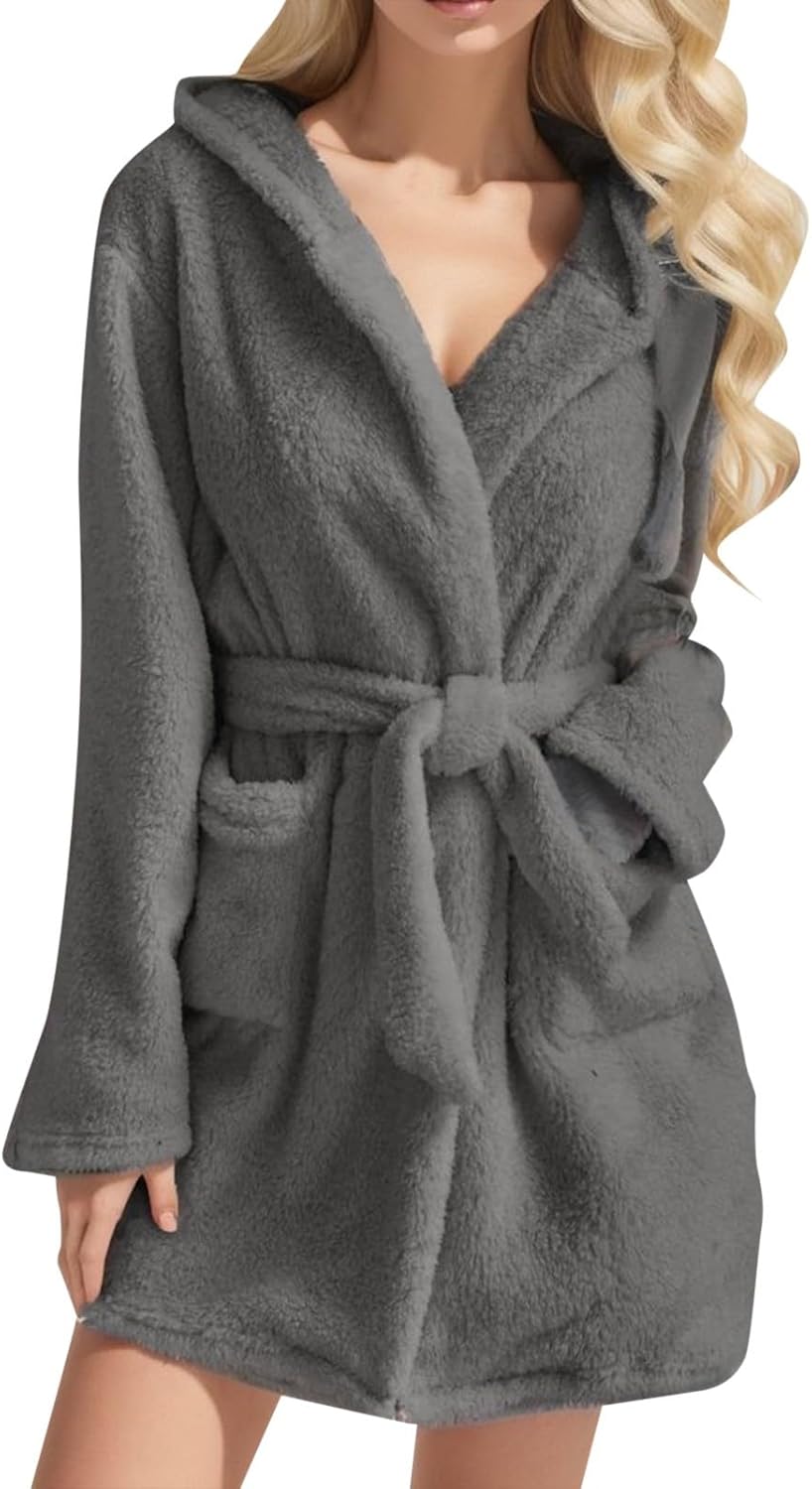 Fluffy Robes for Women Bathrobe Long Sleeve Lightweight Fuzzy Short