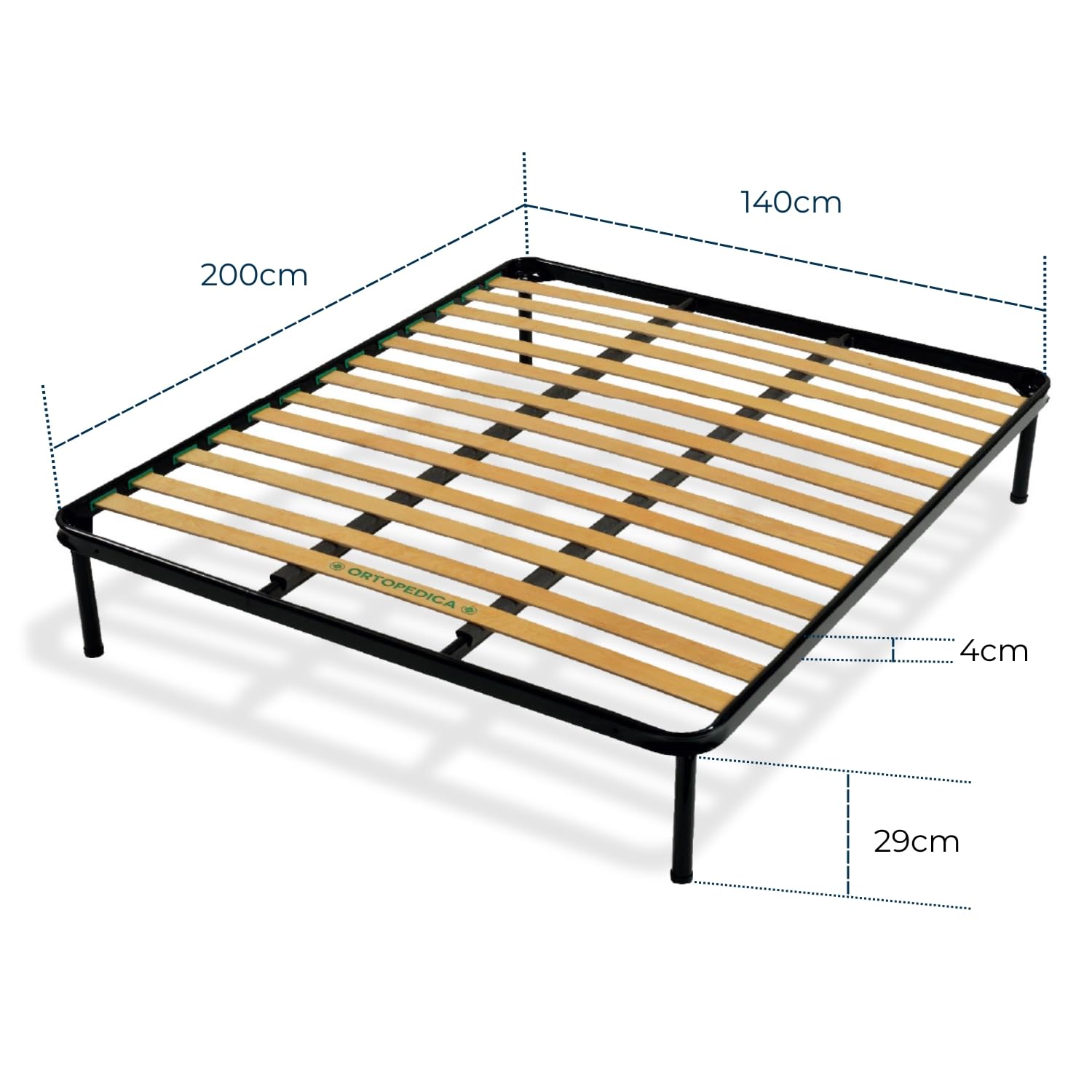 Rete Matrimoniale 140x200 con Doghe in Legno, Rete Letto Matrimoniale 140x200 Made in Italy, Struttura Robusta in Ferro con Piedi Smontabili, Reti Matrimoniali a Doghe in Legno per Letto e Materasso
