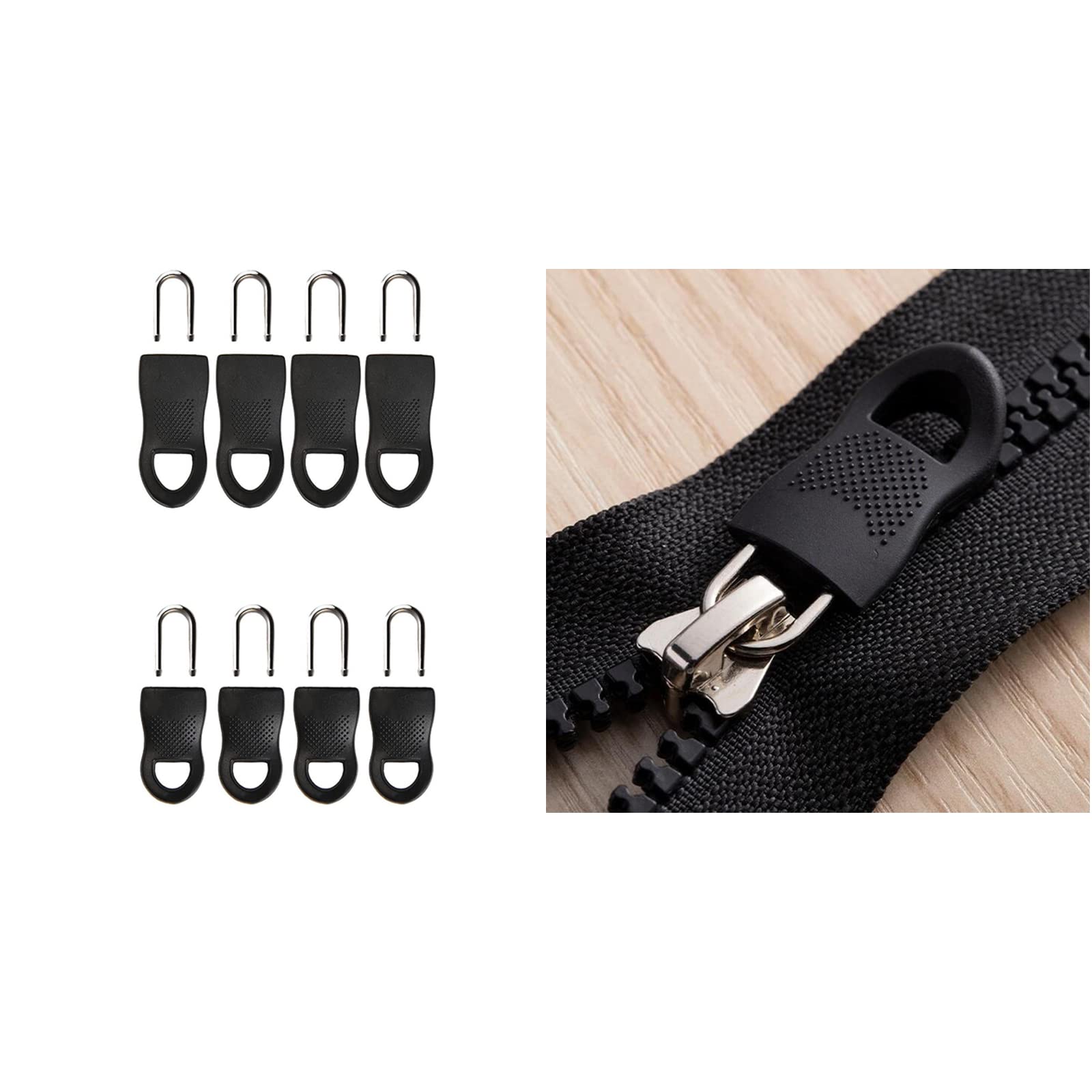 SIYUPU Zip Replacement Puller, 8 PCS Zip Puller Replacement 4 PCS Large Replacement Zipper Pulls and 4 PCS Small Zip Tags Replacement Zipper Tags Zip Fixer Zip Repair for Clothes or Bags, Black