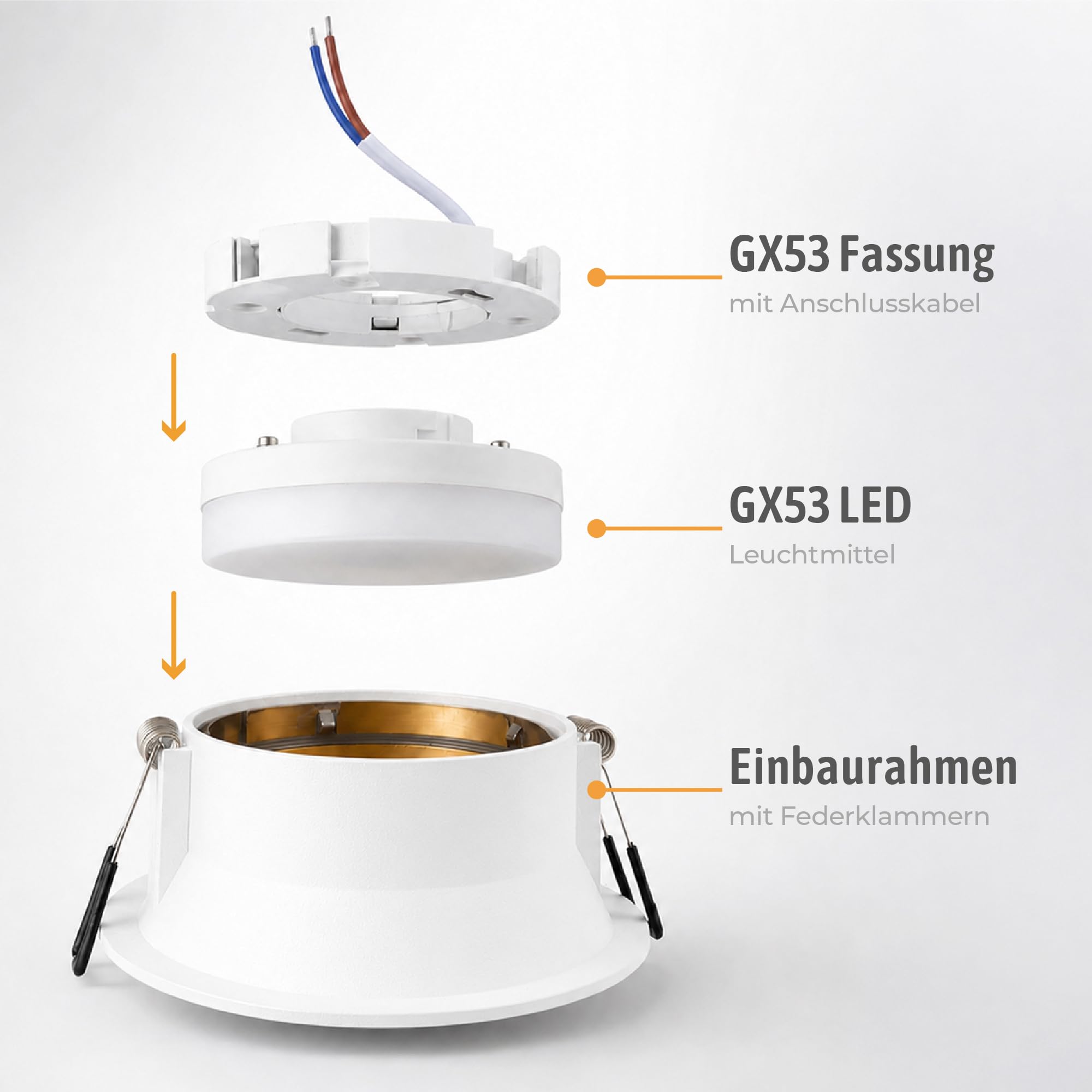 SSC-LUXon 6 Stück GEXIA Einbauspots weiß gold Ø 110mm inkl. LED Leuchtmittel 6W dimmbar 230V - Einbaustrahler mit drei Lichtfarben
