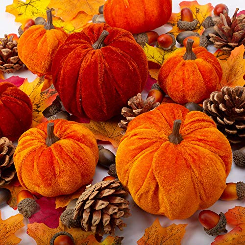 12 Pcs Artificial Pumpkins Velvet Pumpkins with Assorted Sizes Fall Harvest Halloween Decorations Holiday Table Decor Farmhouse Decorations for Home3