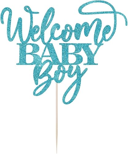 Miniatura 8 de Kaoenla Decoración de bienvenida para pastel de bebé, baby shower, decoración de fiesta de revelación de género para recién nacido (flash azul)