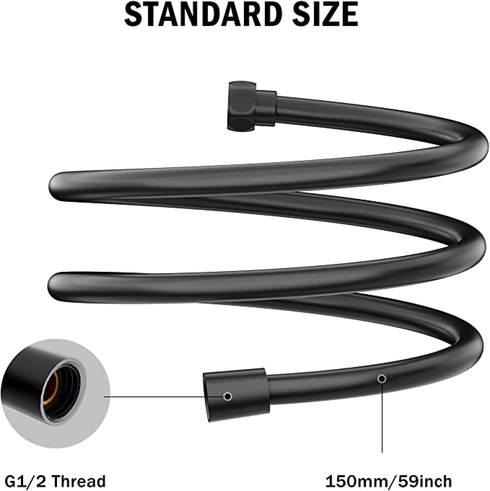 Edelstahl Brauseschlauc,Knickschutz-Duschschlauch, Brauseschlauch, 2 m, PVC-Brauseschlauch, schwarz, 1,5 m, auslaufsicher, knick- und platzsicher