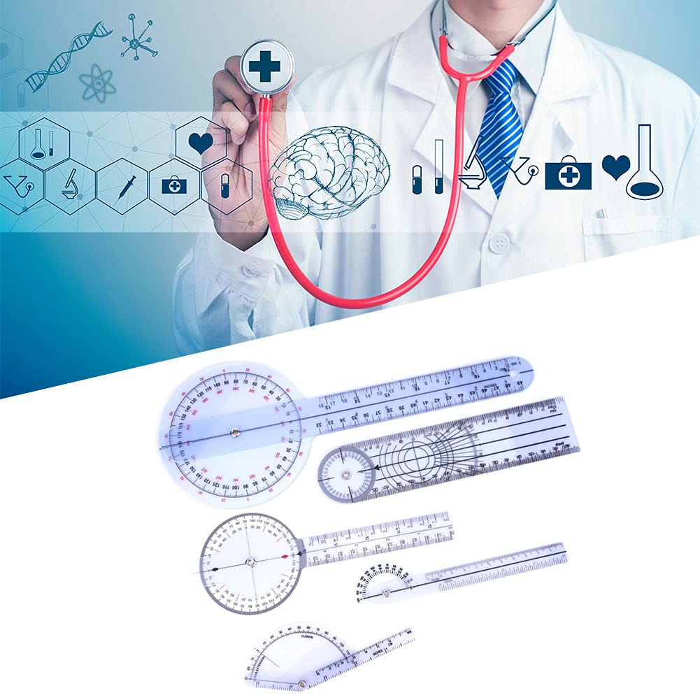 Set 5 Goniometri Medici 360° - 6/8/10 Pollici Per Misurazione Articolazioni E Colonna Vertebrale | Trasparenti - Foto 6