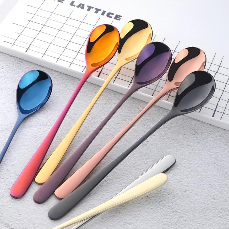 10PC 18/10 In Acciaio Inox Manico Lungo Cucchiaio di Ghiaccio 9 Colori Arcobaleno Stoviglie per Caffè & Tè Gelato Dessert Mescolando Cucchiai Scoop viola