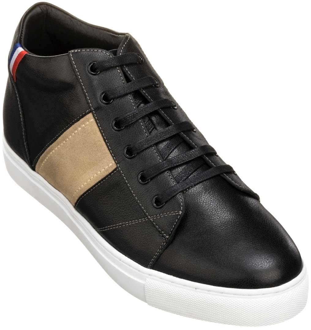 CALTO Zapatos de elevador invisibles para hombre con aumento de altura - Zapatillas de deporte de cuero con cordones casuales de moda - 2.8 pulgadas más alto