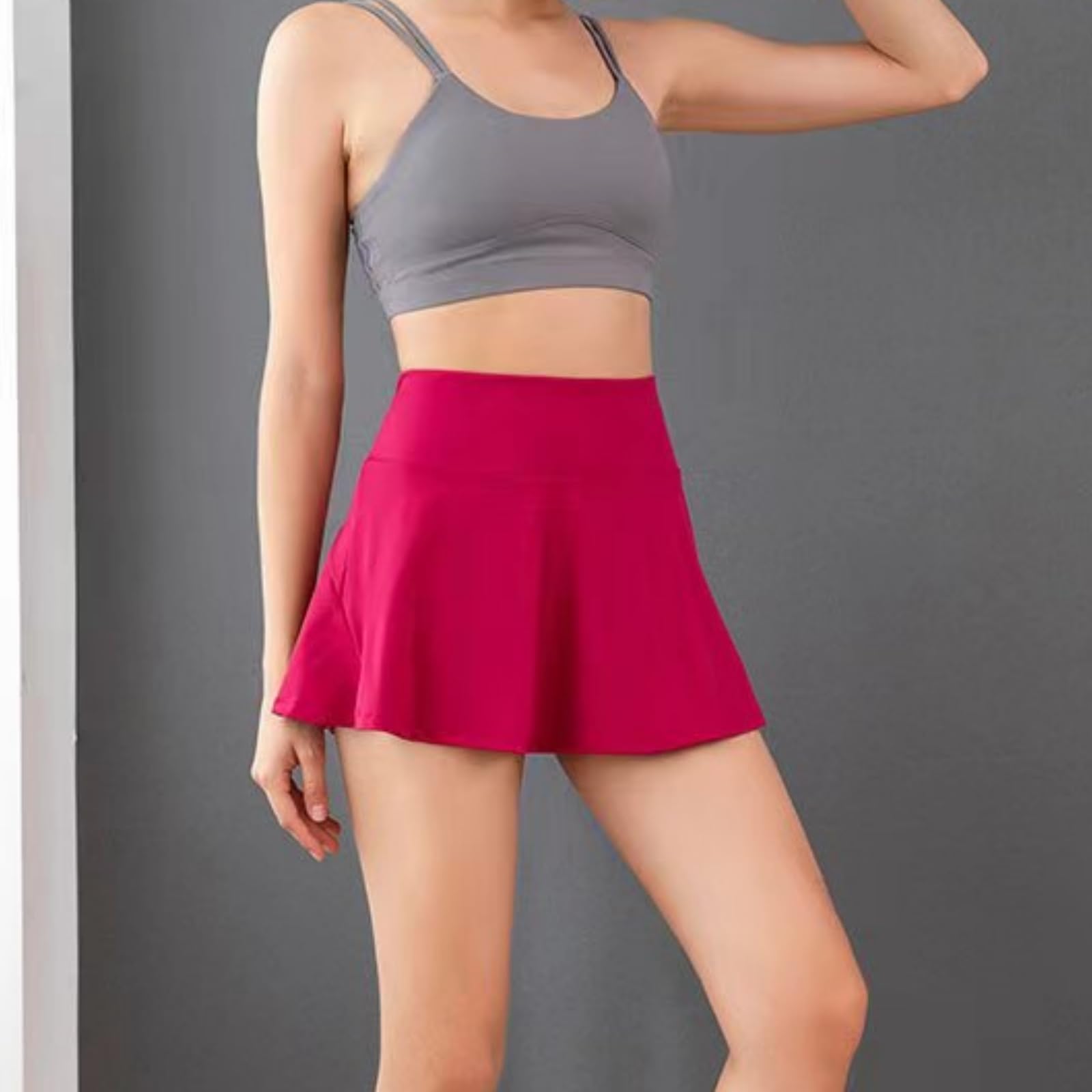 Jupe Short Femme Femmes Jupe De Tennis Dancing Pocket Jupe Courte Fitness Shorts Taille Haute Running Sport Pantalons-Gris 1-m