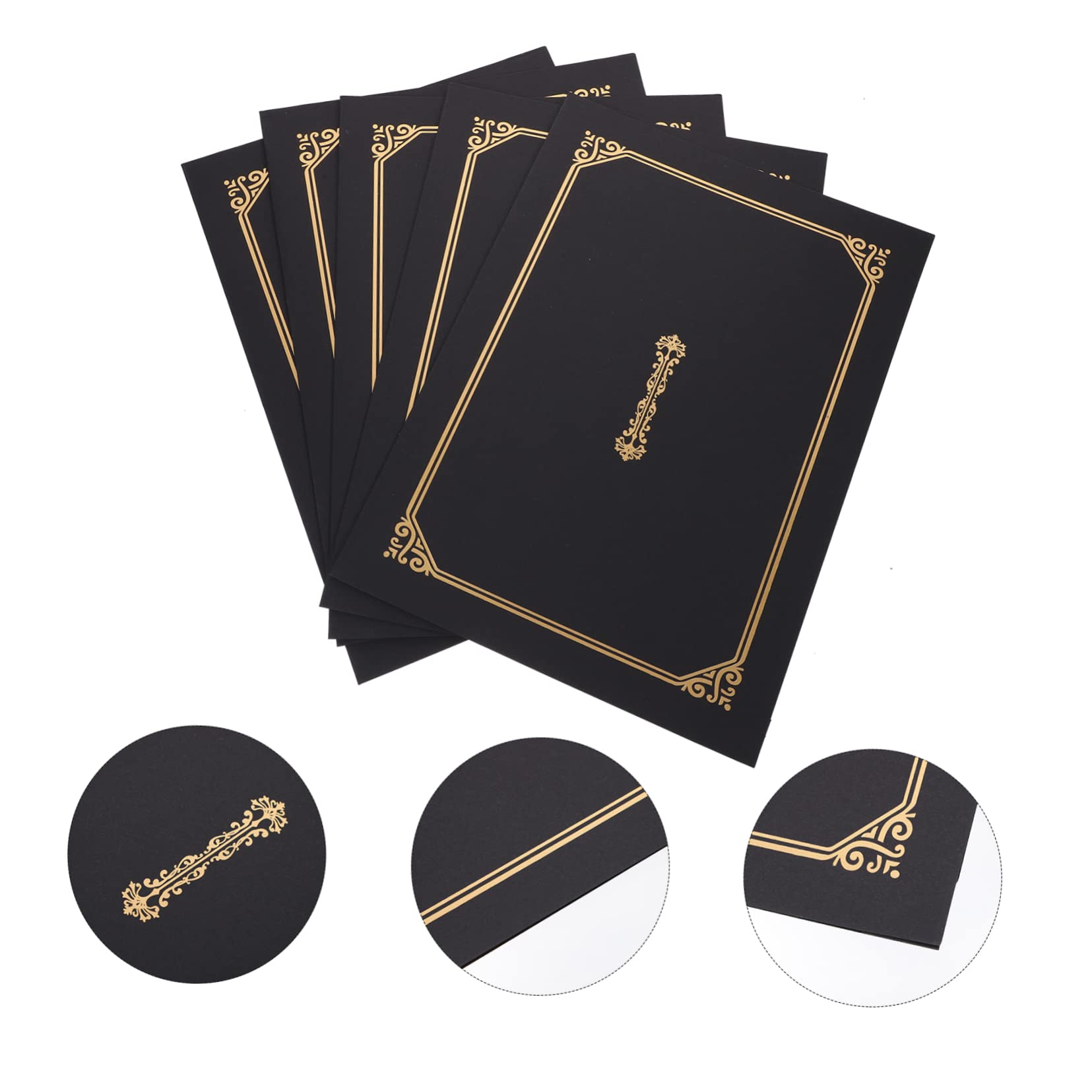 5 Pièces Couverture De Certificat D'honneur Le Diplôme Couvre La Bordure En Feuille Dor Certificat D'achèvement Armature En Métal Cadres Noirs Bronzage Papier A4 Accessoires