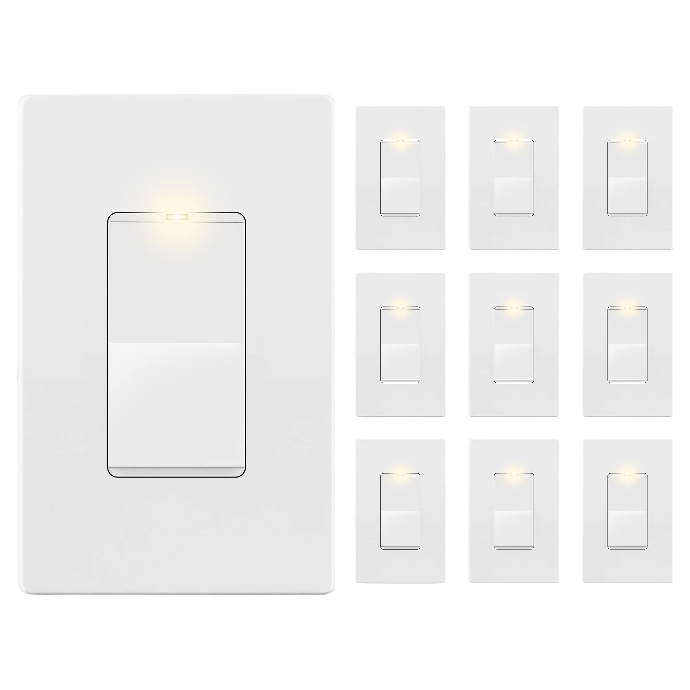 LIDER Minimalist Design Matte Finish Lighted Decorator Switch with Wall Plate, Frameless Paddle Light Switch with Locator Light, 3-Way, Grounding