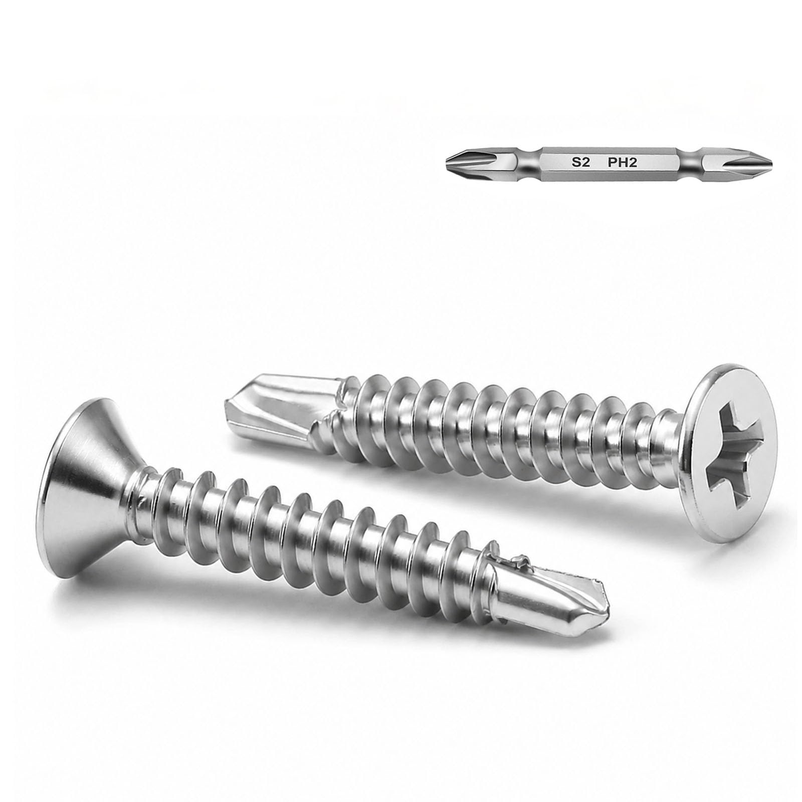 Wavanta 100Pcs M4.8 x 25mm Self Tapping Screws for Metal, 410 Stainless Steel Self Drilling Screws, Countersunk Phillips Sheet Metal Screws with Phillips Bit for Metal, Plastic and Wood
